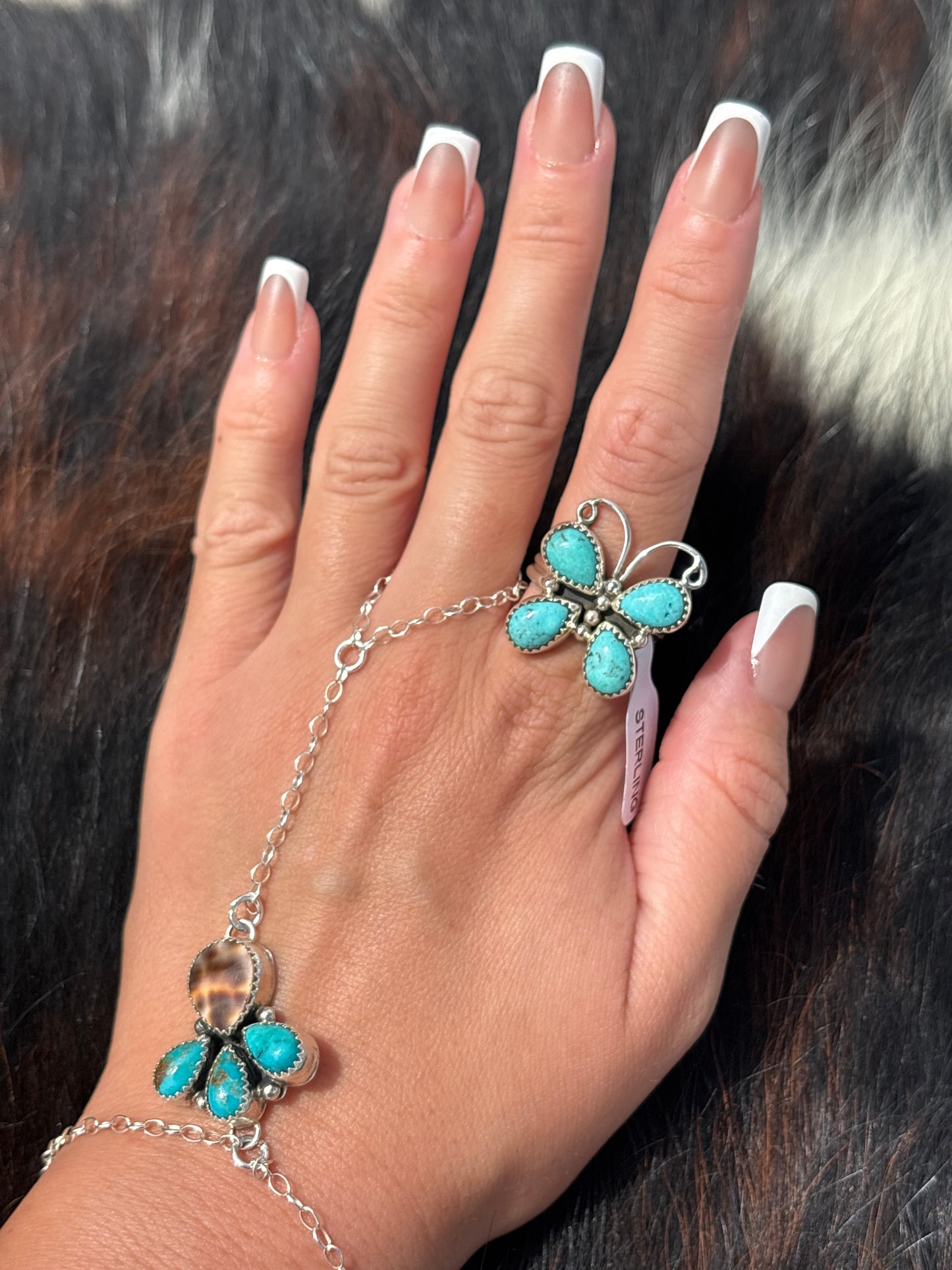 Native American, Hand-Made, Turquoise & Sterling Silver Butterfly Ring