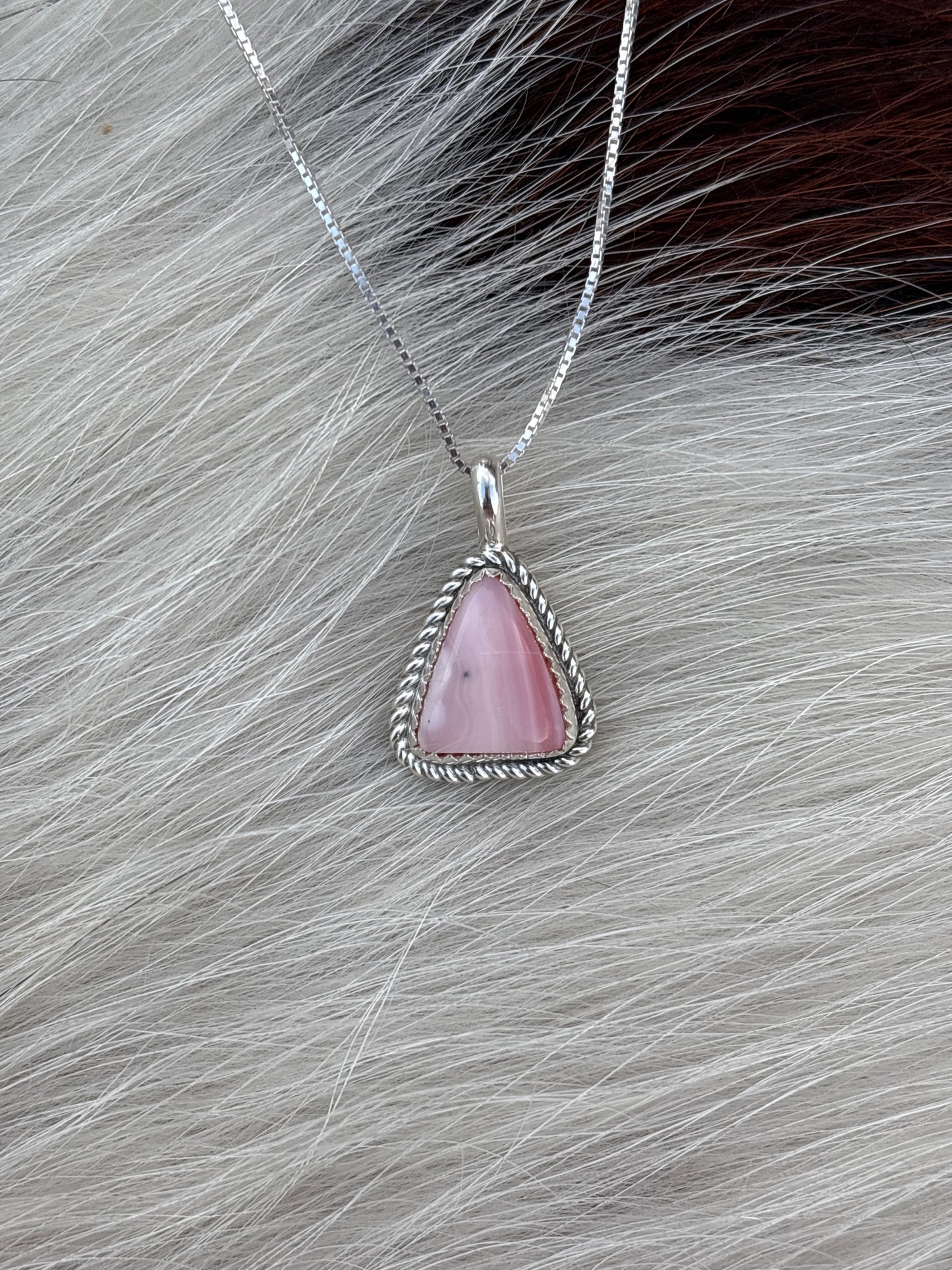 Native American, Hand-Made, Pink Opal & Sterling Silver Necklace