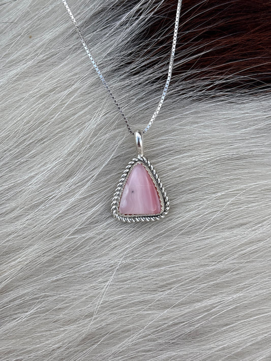 Native American, Hand-Made, Pink Opal & Sterling Silver Necklace