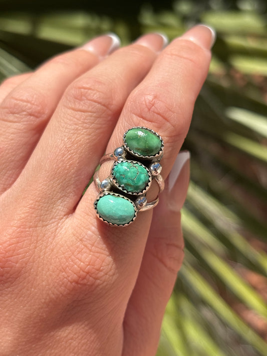 Native American, Hand-Made, Emerald Valley Turquoise & Sterling Silver Ring