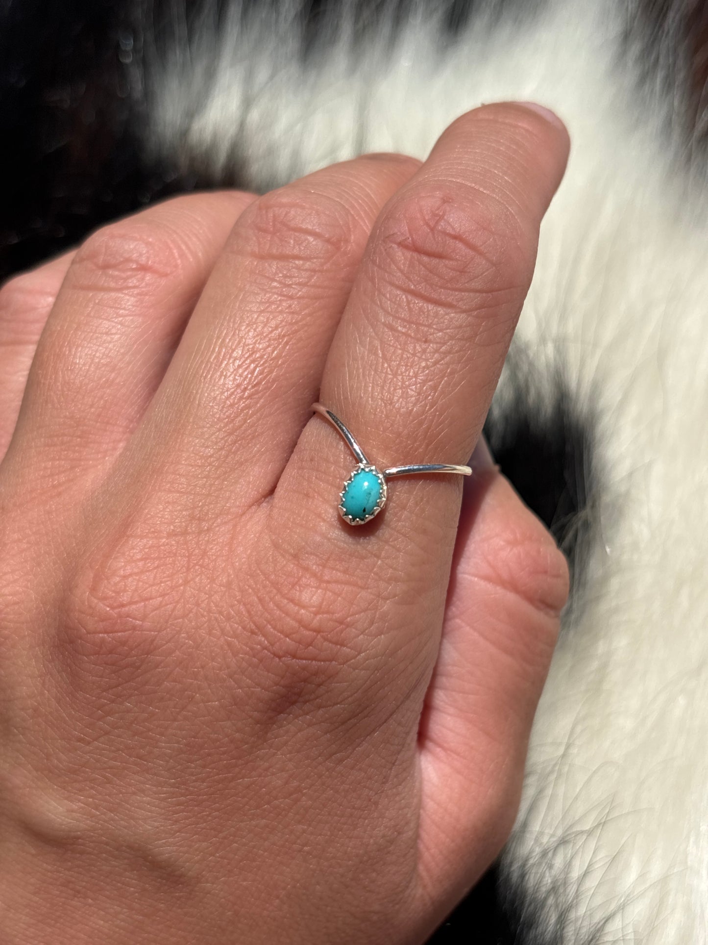 Native American, Hand-Made, Turquoise & Sterling Silver Ring Size 7.5