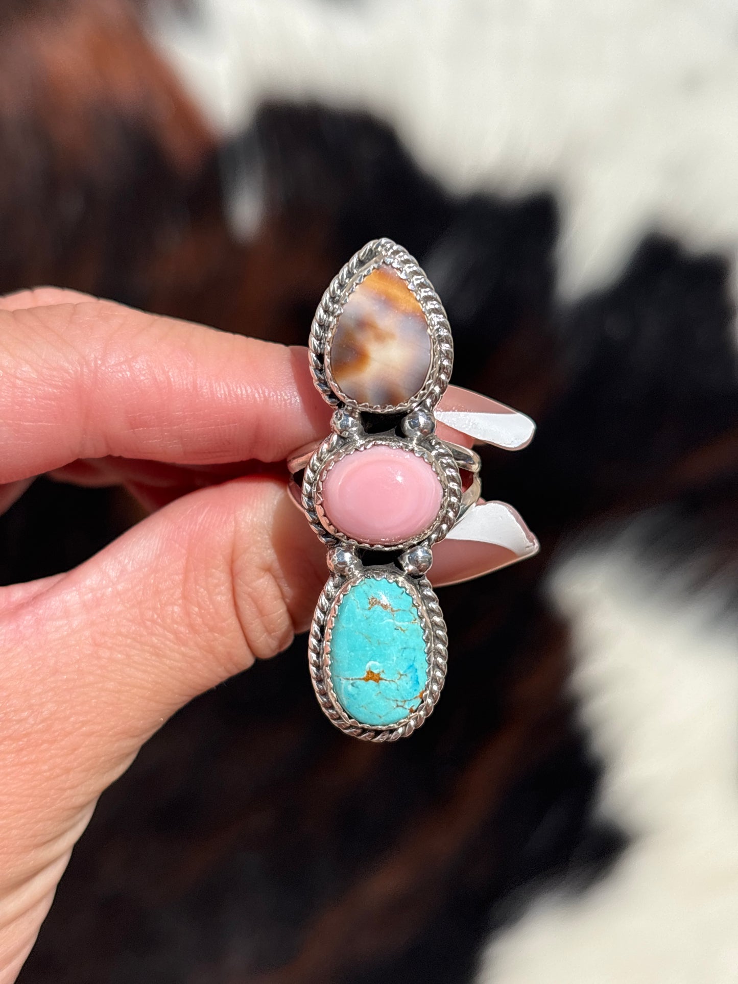 Native American, Hand-Made, Multi-stone & Sterling Silver Ring