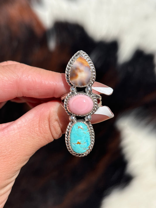 Native American, Hand-Made, Multi-stone & Sterling Silver Ring