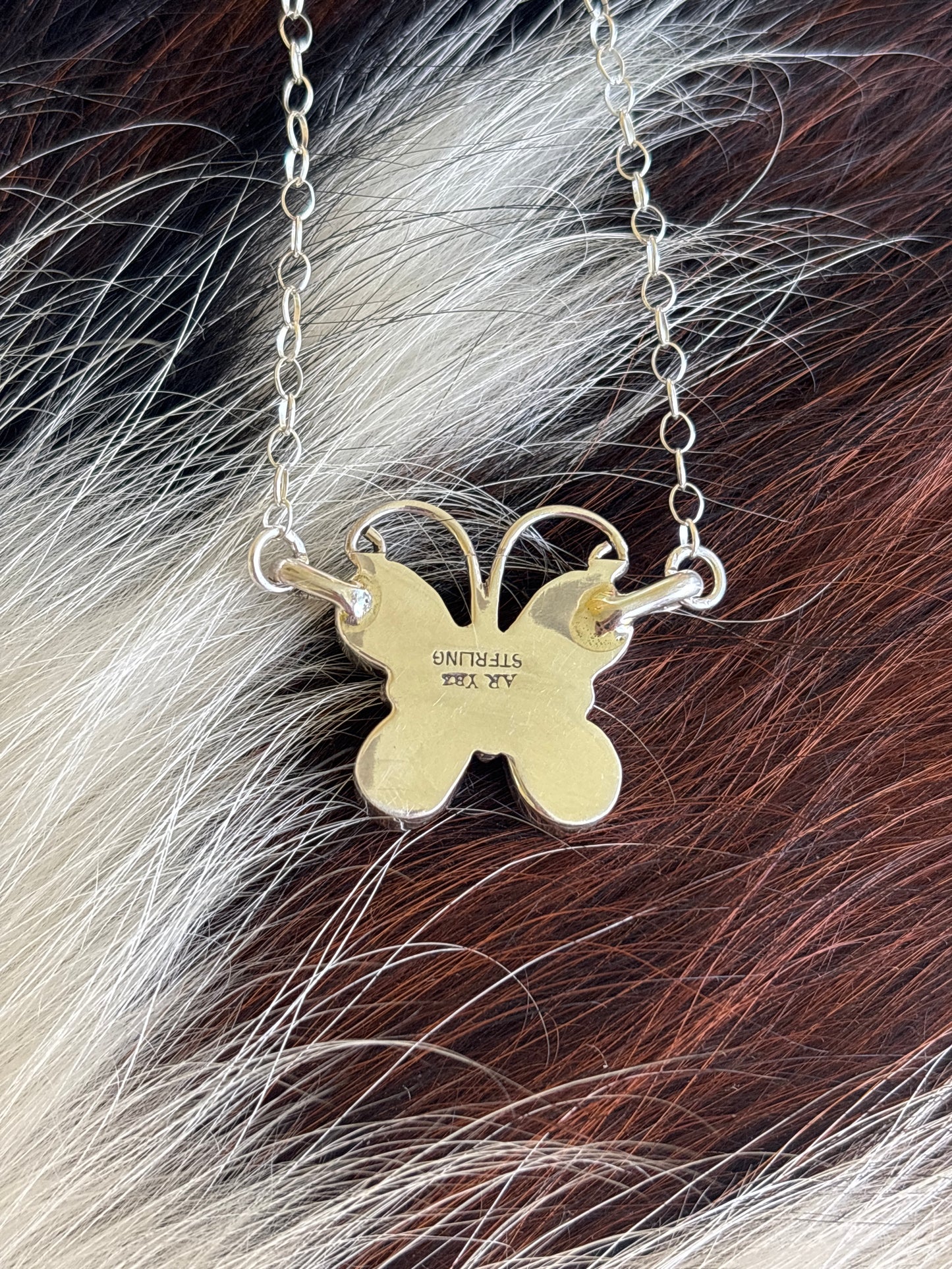 Native American, Hand-Made, Turquoise & Sterling Silver Butterfly Necklace
