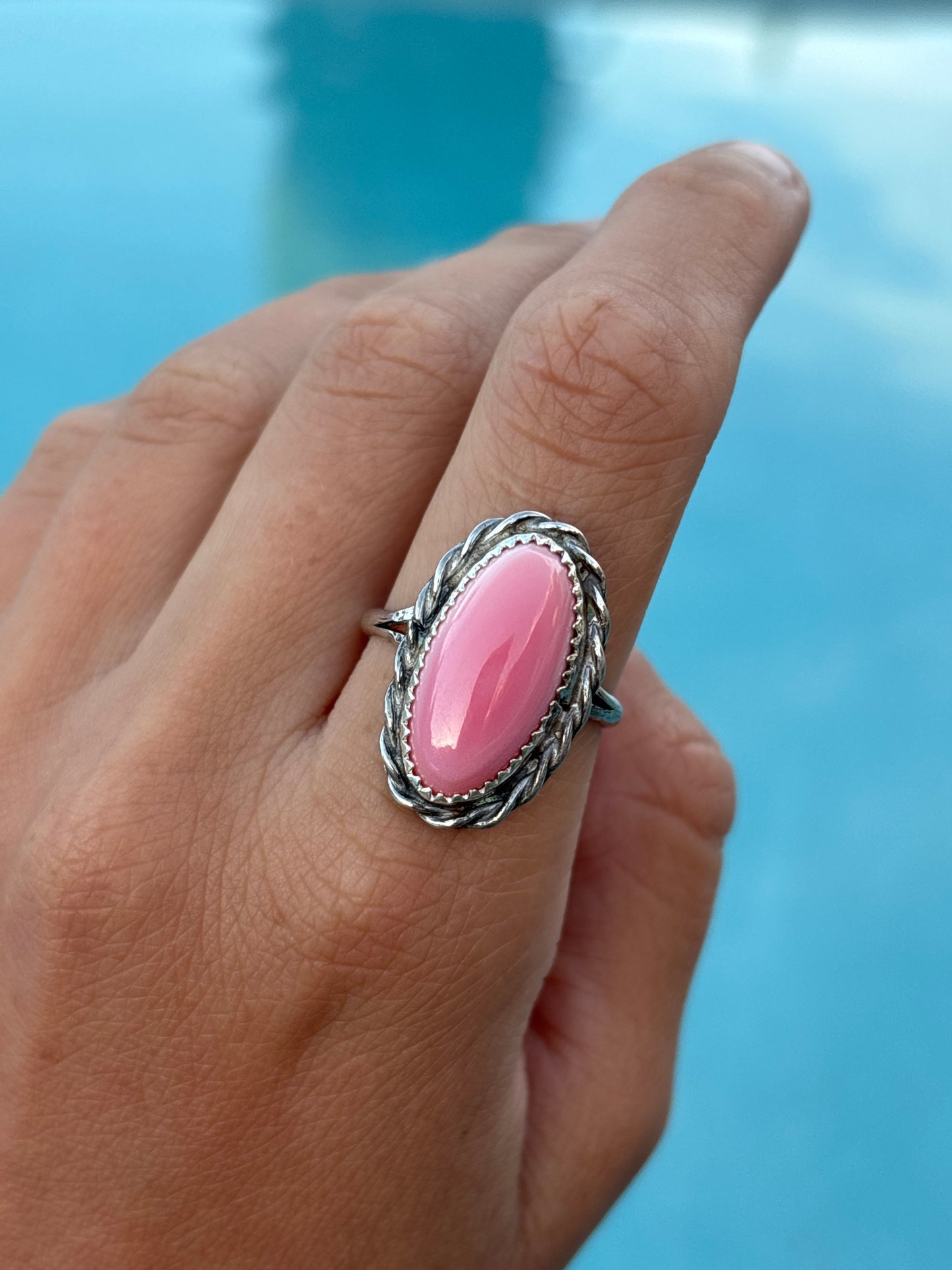 Native American, Hand-Made, Pink Conch & Sterling Silver Ring
