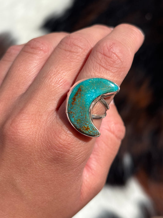 Native American, Hand-Made, Turquoise & Sterling Silver Moon Ring