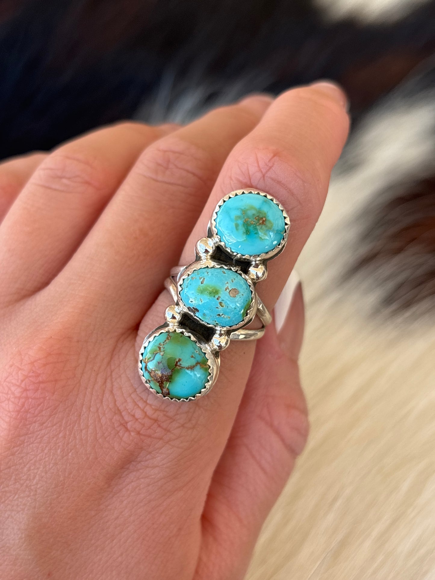 Native American, Hand-Made, Sonoran Gold Turquoise & Sterling Silver Ring