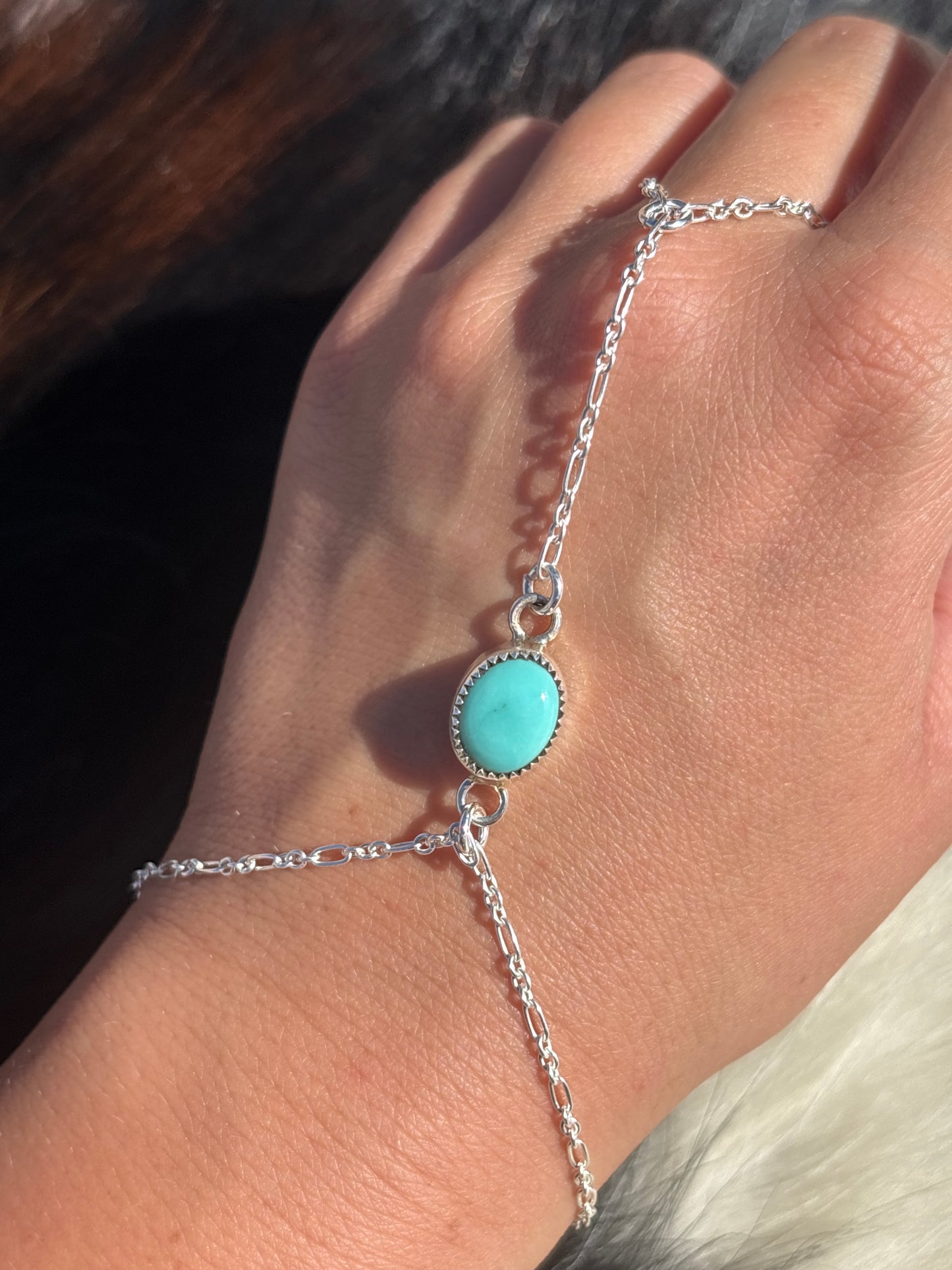 Native American, Handmade, Turquoise & Sterling Silver Hand Chain #9