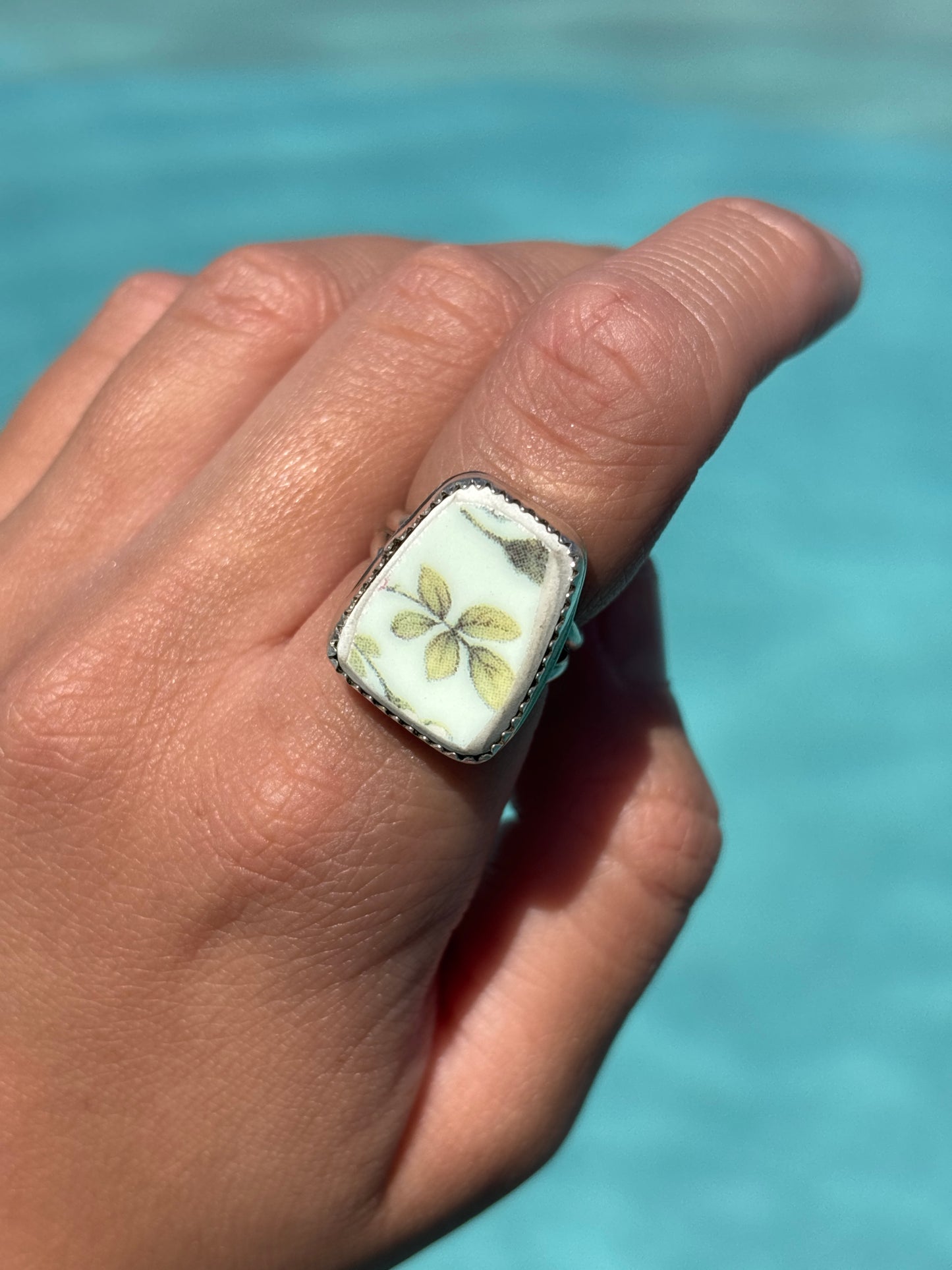 Native American, Hand-Made, Porcelain & Sterling Silver Ring