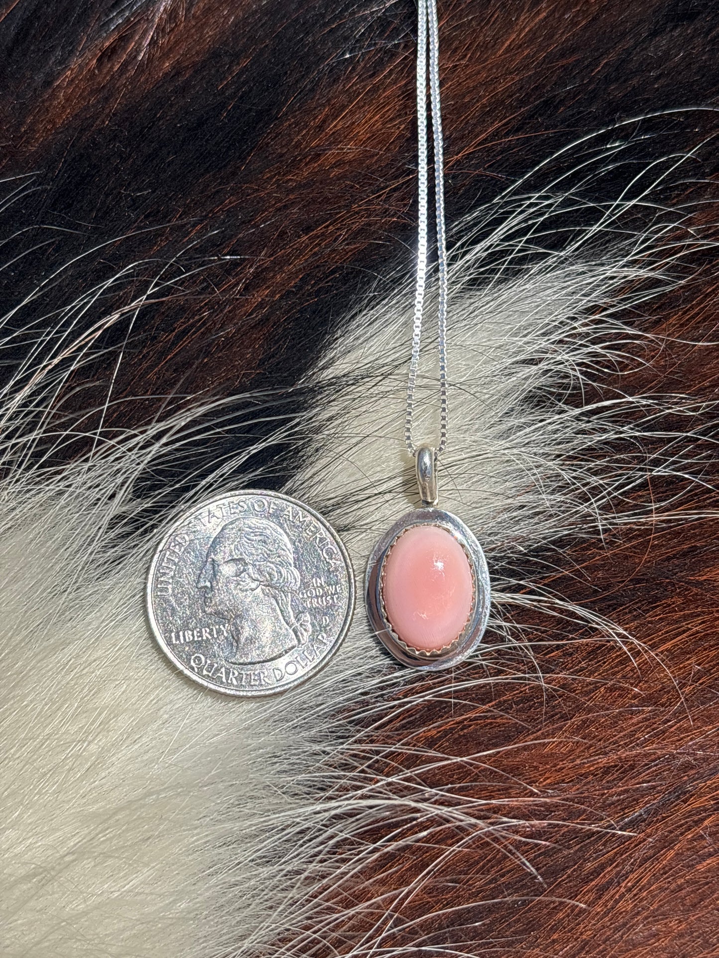 Native American, Hand-Made, Pink Conch & Sterling Silver Necklace