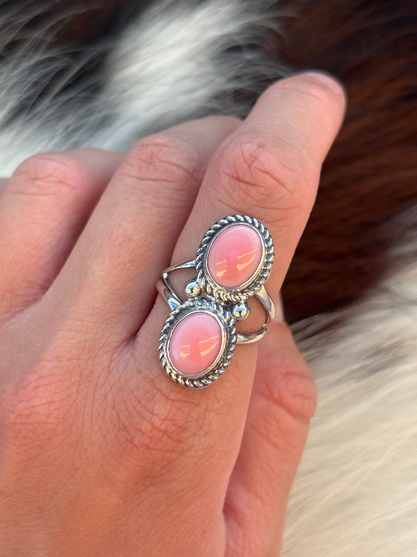 Native American, Hand-Made, Pink Conch & Sterling Silver Ring