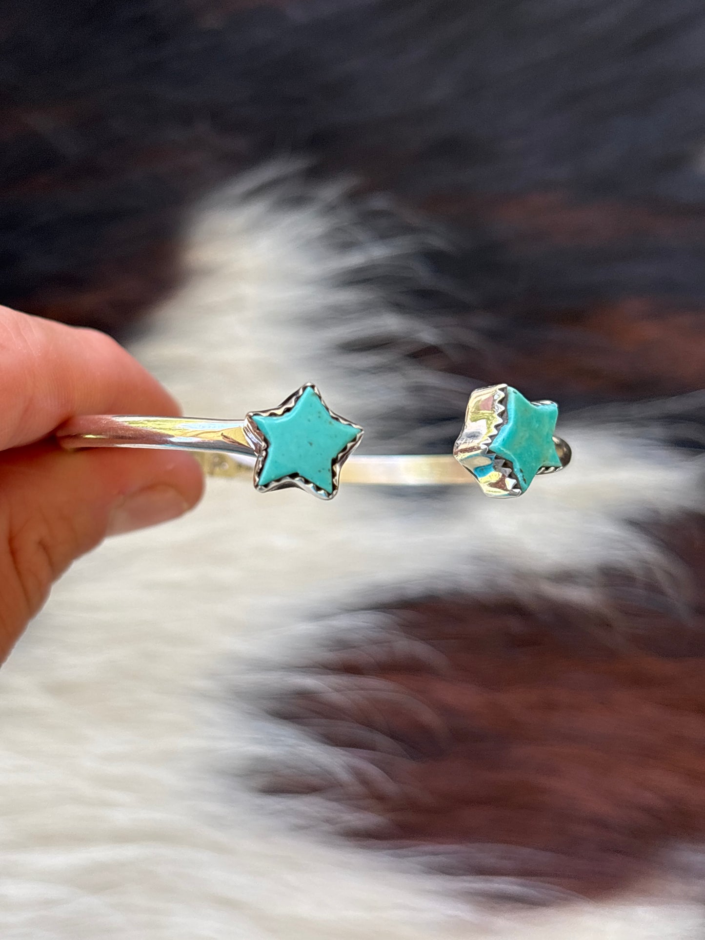 Native American, Handmade, Turquoise & Sterling Silver Star Cuff