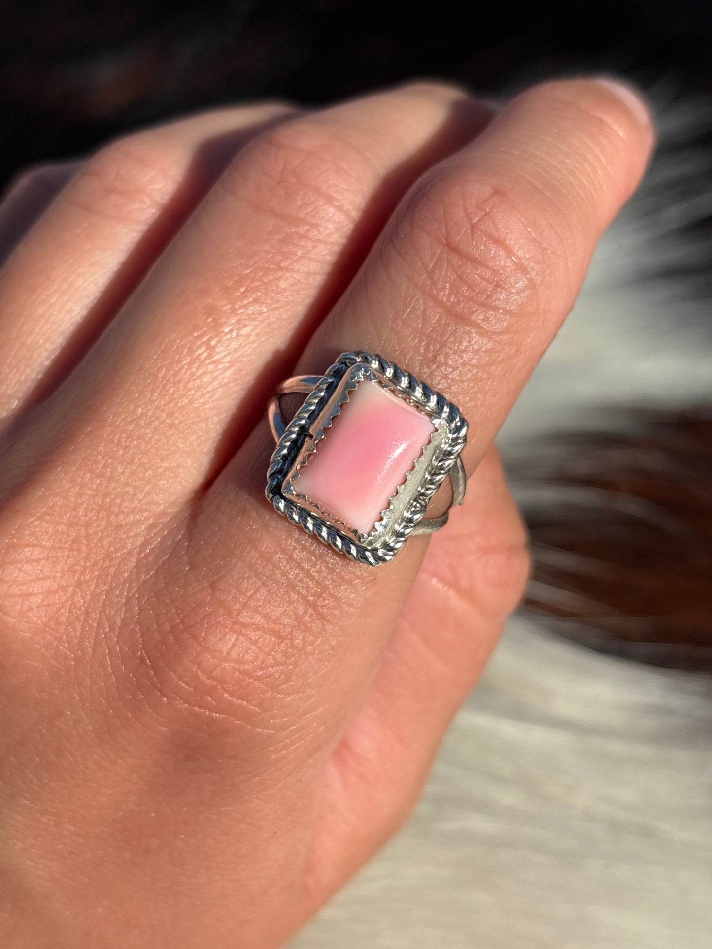 Native American, Hand-Made, Pink Conch & Sterling Silver Ring