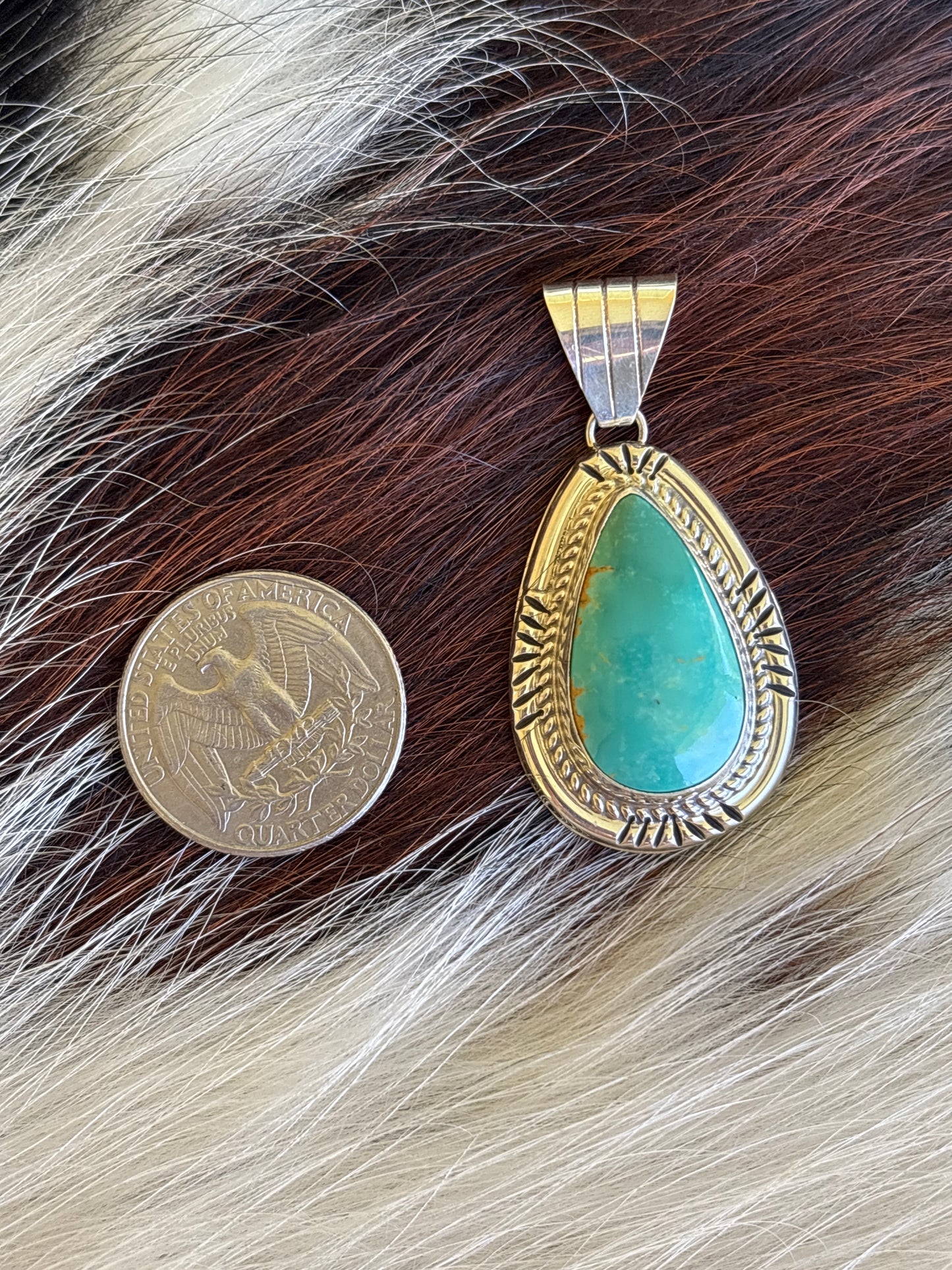 Native American, Hand-Made, Turquoise & Sterling Silver Pendant