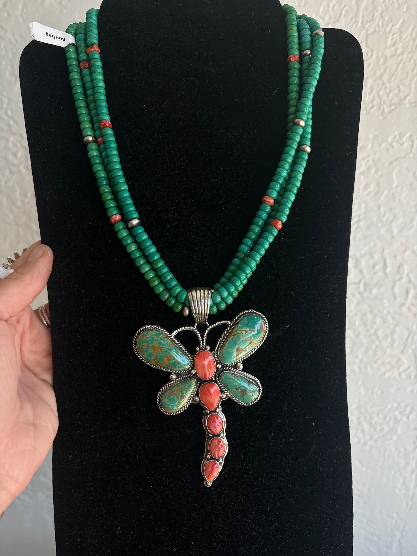 Native American, Hand-Made, Spiny Oyster & Turquoise Dragonfly Necklace